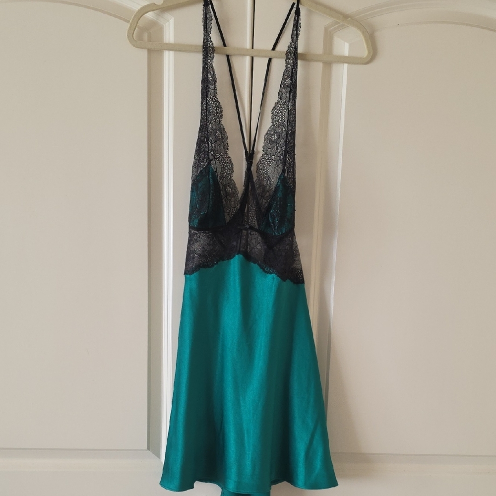 Victoria's Secret Teal Chemise with Black Lace
